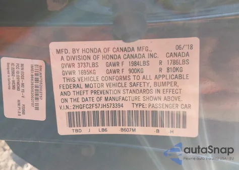 2018 Honda Civic Lx from USA, damaged, VIN 2HGFC2F57JH573394